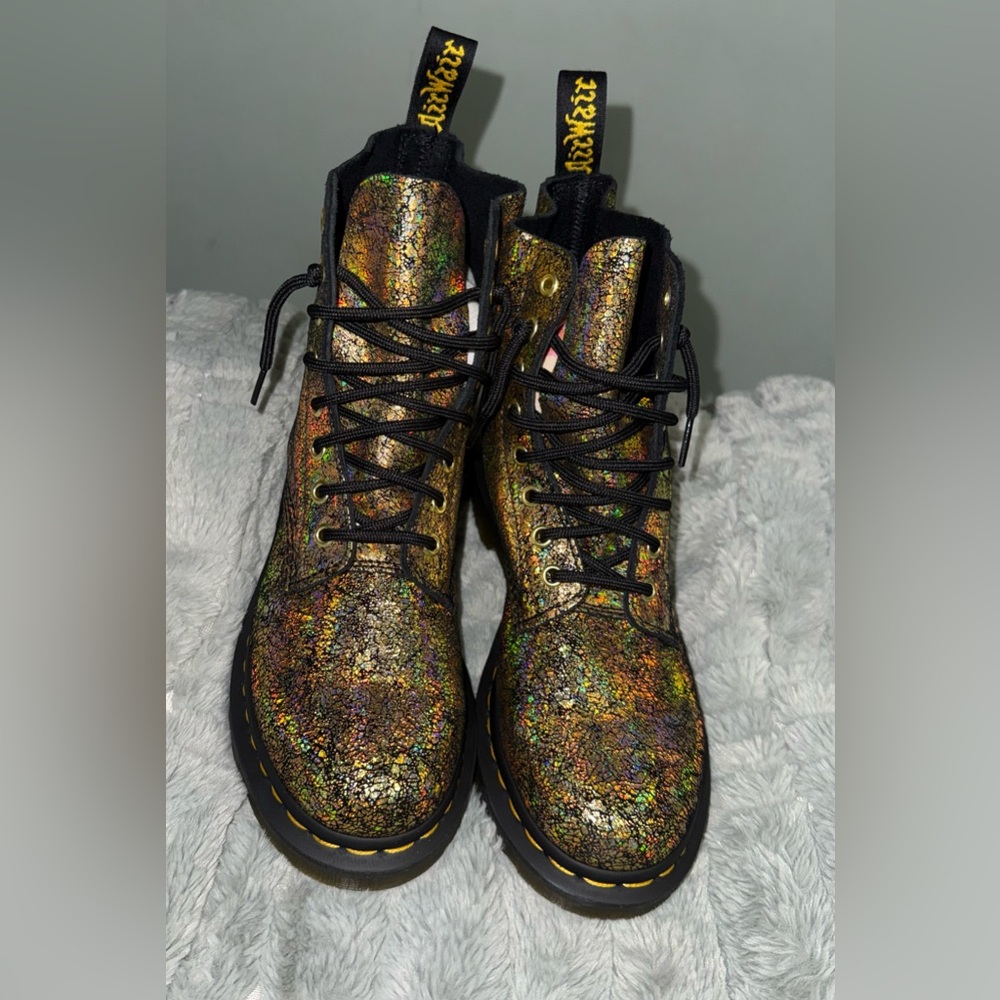 Dr. Martens Multicolor Iridescent Crackle Lace-Up Boots - Picture 3 of 9